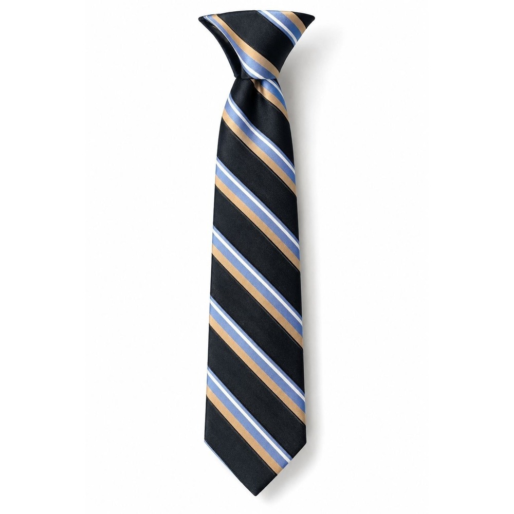 Tommy Hilfiger Silk NeckTie Gold Navy Black Repp Stripe Preppy Old Money